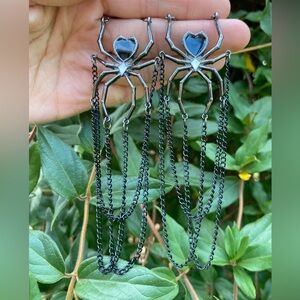 Gothic Black Spider Earrings Dangling Chain Texture Hanging New